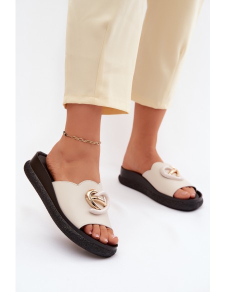 Leather Slides With Decorative Detail S.Barski KV61-6046 Beige