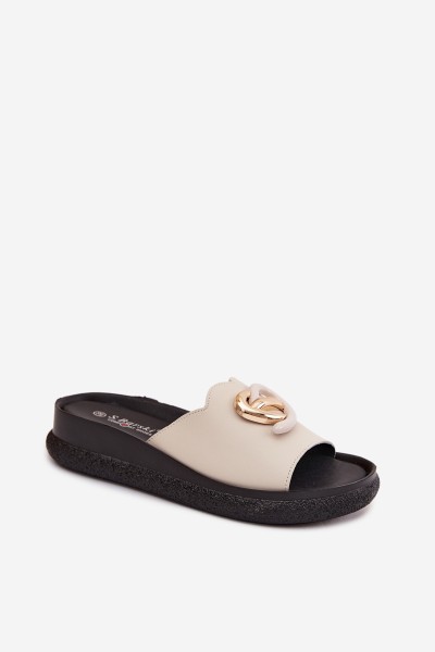 Leather Slides With Decorative Detail S.Barski KV61-6046 Beige 2