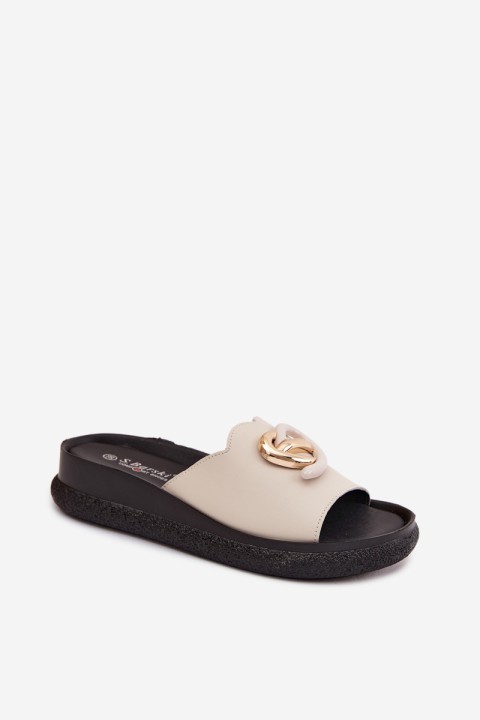 Leather Slides With Decorative Detail S.Barski KV61-6046 Beige