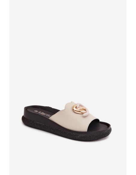 Leather Slides With Decorative Detail S.Barski KV61-6046 Beige