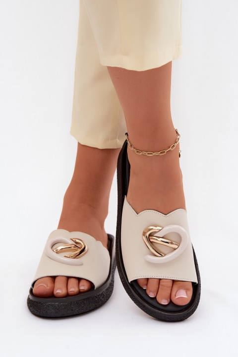 Leather Slides With Decorative Detail S.Barski KV61-6046 Beige