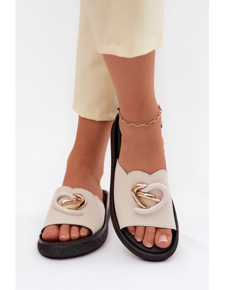 Leather Slides With Decorative Detail S.Barski KV61-6046 Beige
