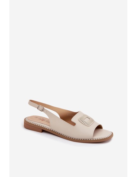 Leather Women's Flat Heel Sandals S.Barski KV61-6076 Beige