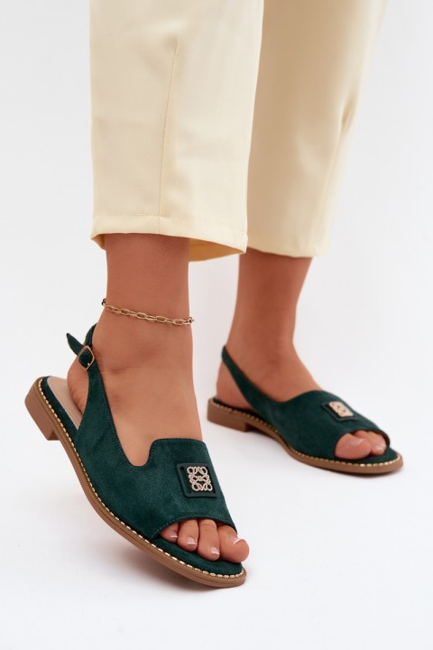 Women's Flat Heel Sandals With Decorative Detail S.Barski KV61-6015 Green