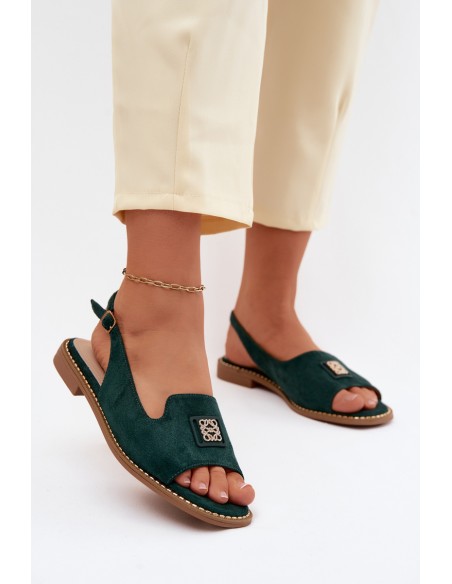 Women's Flat Heel Sandals With Decorative Detail S.Barski KV61-6015 Green