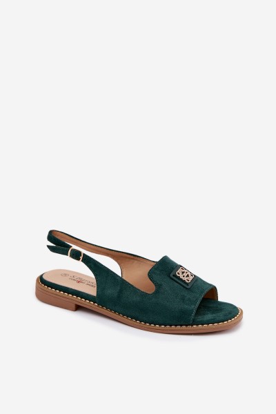 Women's Flat Heel Sandals With Decorative Detail S.Barski KV61-6015 Green 2