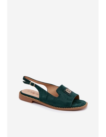 Women's Flat Heel Sandals With Decorative Detail S.Barski KV61-6015 Green