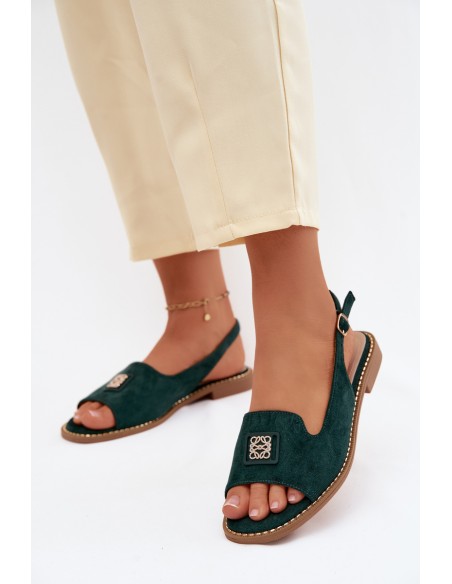 Women's Flat Heel Sandals With Decorative Detail S.Barski KV61-6015 Green