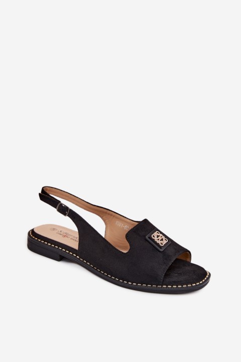Women's Flat-heeled Sandals With Decorative Detail S.Barski KV61-6015 Black