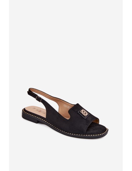 Women's Flat-heeled Sandals With Decorative Detail S.Barski KV61-6015 Black
