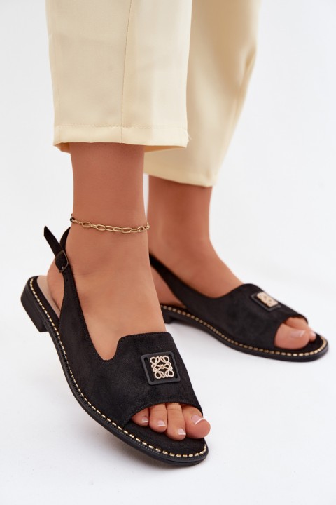 Women's Flat-heeled Sandals With Decorative Detail S.Barski KV61-6015 Black