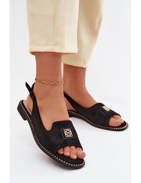 Women's Flat-heeled Sandals With Decorative Detail S.Barski KV61-6015 Black