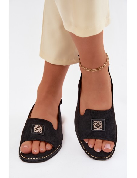 Women's Flat-heeled Sandals With Decorative Detail S.Barski KV61-6015 Black