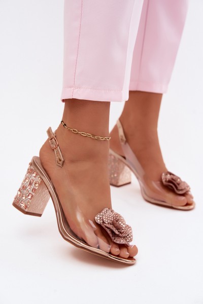 Transparent Block Heel Sandals With Crystals D&A MR61-9013 Pink Gold