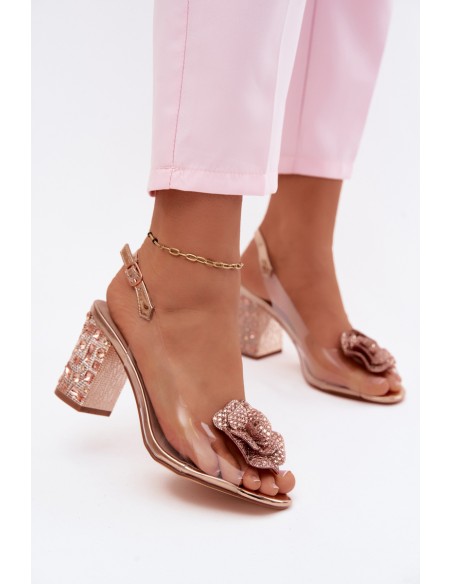 Transparent Block Heel Sandals With Crystals D&A MR61-9013 Pink Gold