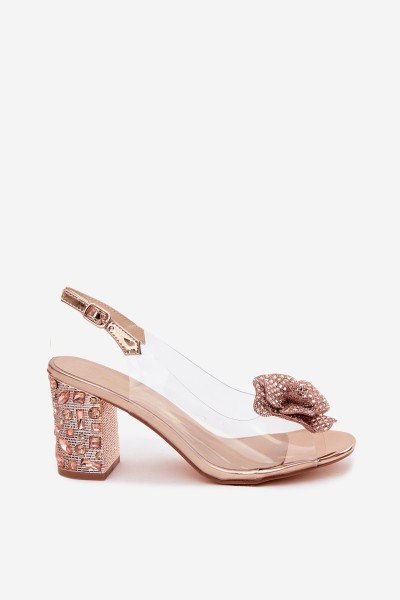 Transparent Block Heel Sandals With Crystals D&A MR61-9013 Pink Gold 2