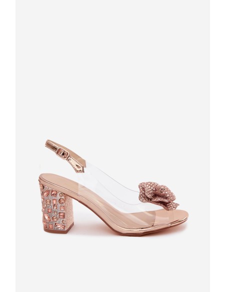 Transparent Block Heel Sandals With Crystals D&A MR61-9013 Pink Gold