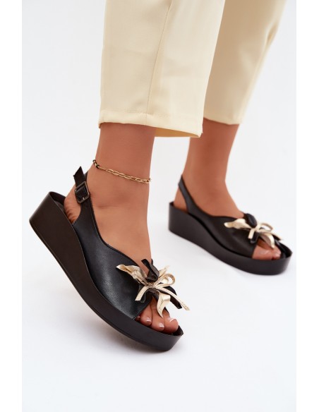 Leather Women's Sandals With Embellishment S.Barski KV61-6045 Black