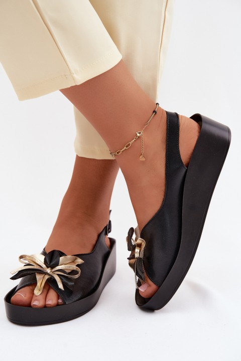 Leather Women's Sandals With Embellishment S.Barski KV61-6045 Black