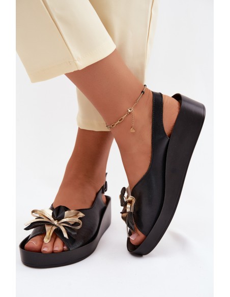 Leather Women's Sandals With Embellishment S.Barski KV61-6045 Black