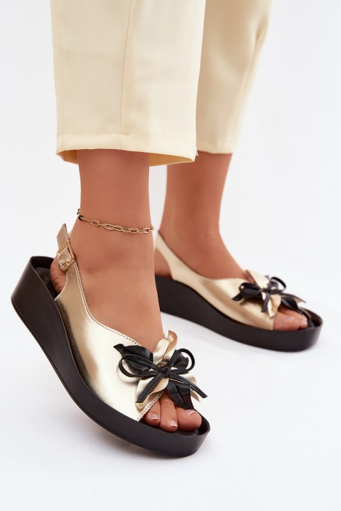 Leather Women's Sandals With Decoration S.Barski KV61-6045 Gold