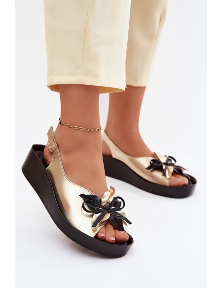 Leather Women's Sandals With Decoration S.Barski KV61-6045 Gold