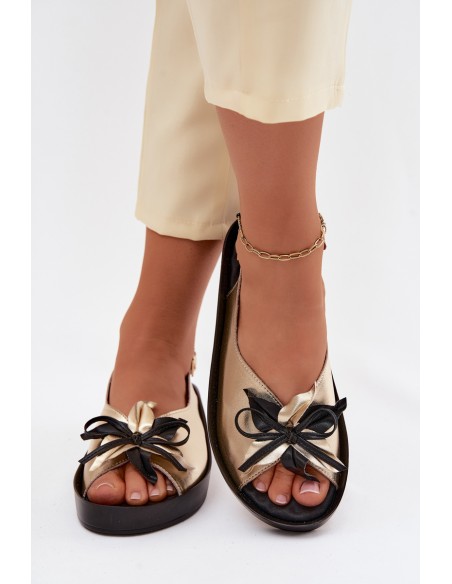 Leather Women's Sandals With Decoration S.Barski KV61-6045 Gold