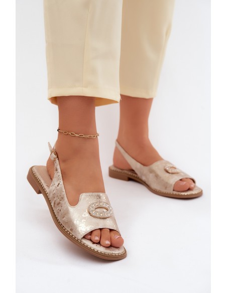 Women's Flat Sandals With Embellishment S.Barski KV61-6040 Gold