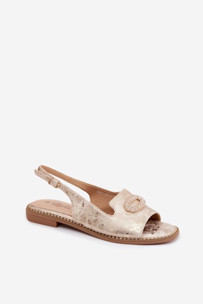 Women's Flat Sandals With Embellishment S.Barski KV61-6040 Gold 2