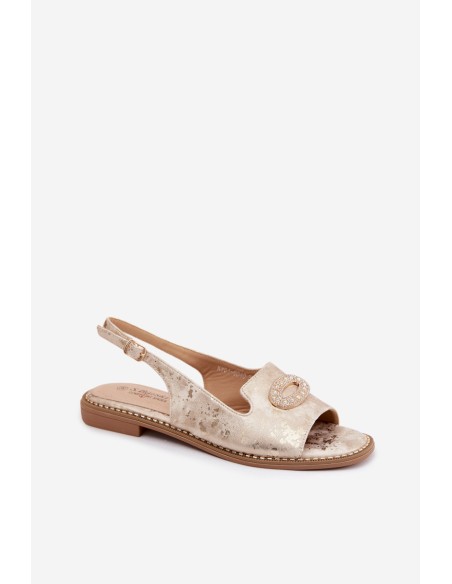 Women's Flat Sandals With Embellishment S.Barski KV61-6040 Gold