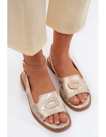 Women's Flat Sandals With Embellishment S.Barski KV61-6040 Gold