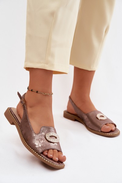 Women's Flat Sandals With Decoration S.Barski KV61-6040 Brown