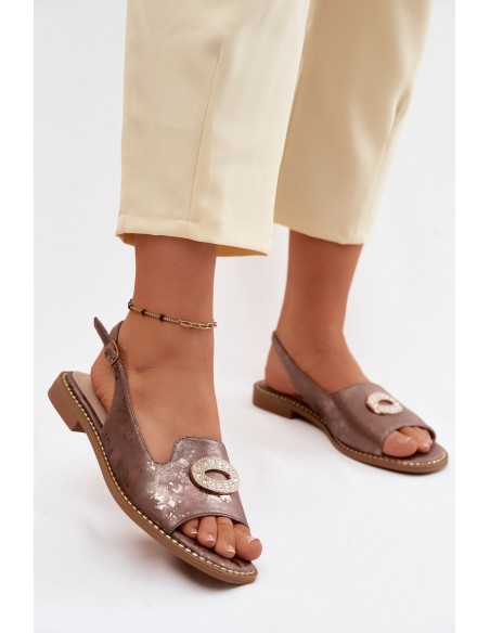 Women's Flat Sandals With Decoration S.Barski KV61-6040 Brown