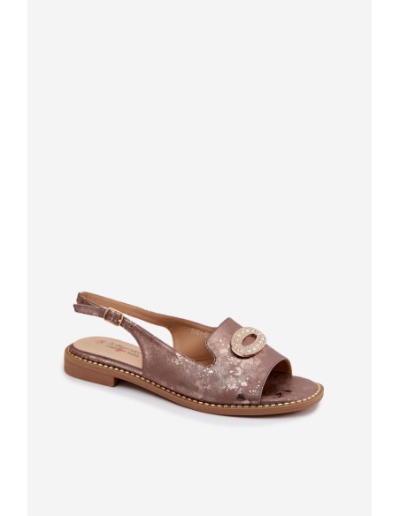 Women's Flat Sandals With Decoration S.Barski KV61-6040 Brown