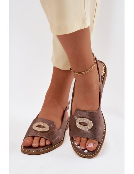 Women's Flat Sandals With Decoration S.Barski KV61-6040 Brown