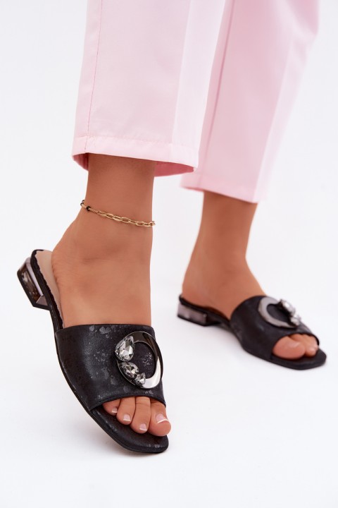 Women's Flat Heel Sandals With Decoration KV61-6025 Black