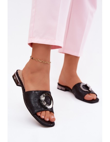 Women's Flat Heel Sandals With Decoration KV61-6025 Black