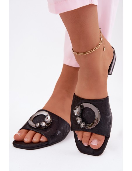 Women's Flat Heel Sandals With Decoration KV61-6025 Black