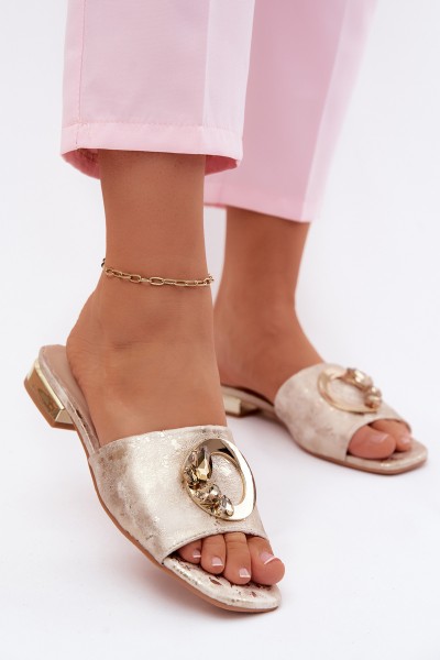 Women's Flat Heeled Slippers With Decoration KV61-6025 Gold