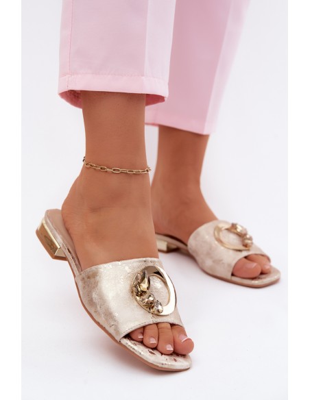 Women's Flat Heeled Slippers With Decoration KV61-6025 Gold