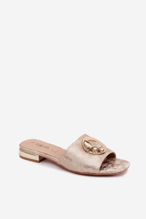 Women's Flat Heeled Slippers With Decoration KV61-6025 Gold
