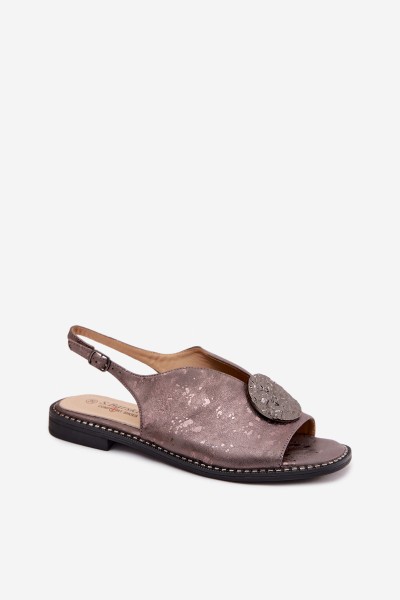 Women's Flat Heeled Sandals With Decoration S.Barski KV61-6035 Graphite 2