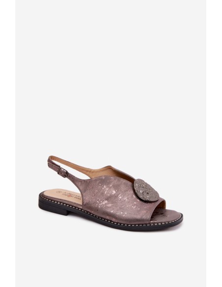 Women's Flat Heeled Sandals With Decoration S.Barski KV61-6035 Graphite