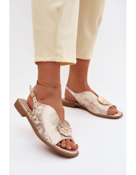 Women's Flat Heel Sandals With Embellishment S.Barski KV61-6035 Gold