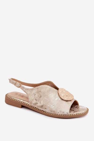 Women's Flat Heel Sandals With Embellishment S.Barski KV61-6035 Gold 2