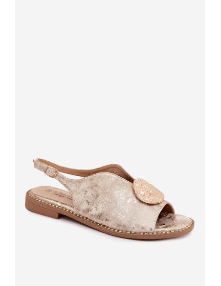 Women's Flat Heel Sandals With Embellishment S.Barski KV61-6035 Gold