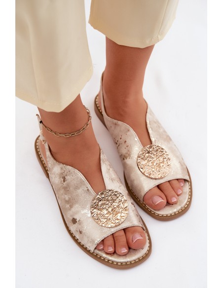 Women's Flat Heel Sandals With Embellishment S.Barski KV61-6035 Gold