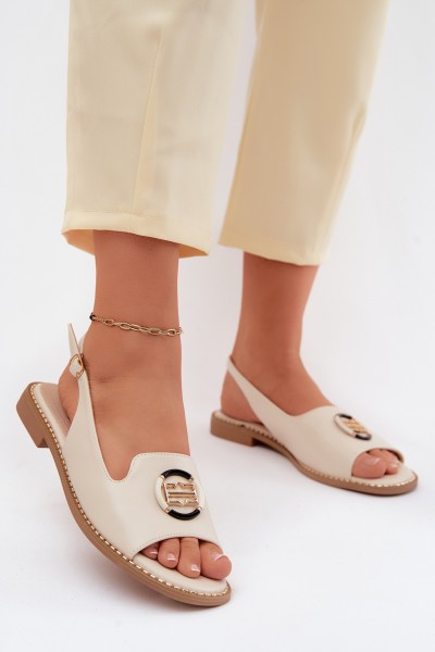 Women's Flat-Soled Sandals With Embellishment S.Barski KV61-6037 Cream