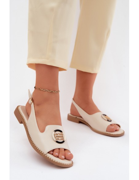 Women's Flat-Soled Sandals With Embellishment S.Barski KV61-6037 Cream