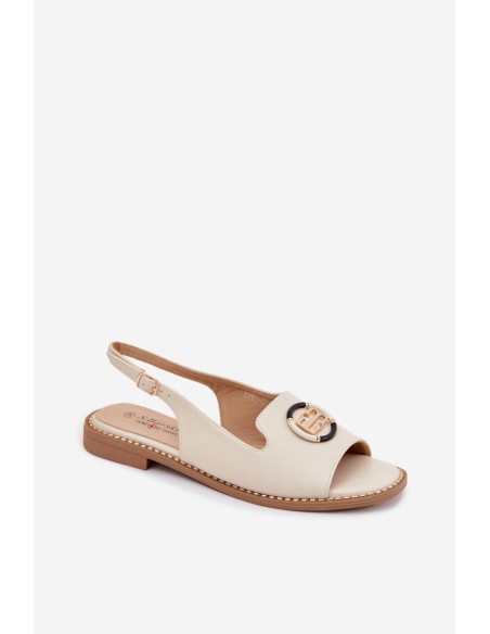 Women's Flat-Soled Sandals With Embellishment S.Barski KV61-6037 Cream